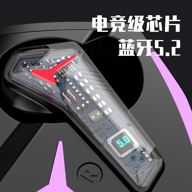 The T33 N35 wireless gaming Bluetooth headphones feature a dual-ear neon design, dual-mode touch control, and an ultra-long battery life for gaming Specification image