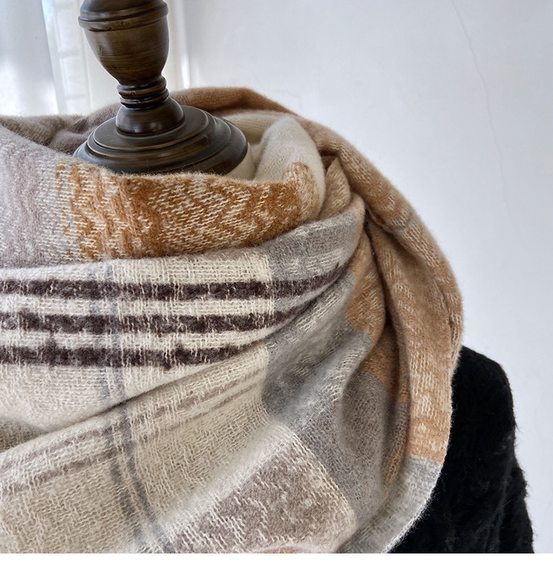 围巾女秋冬季跨境高级感仿羊绒格子流苏披肩学生加厚保暖围脖批发详情10