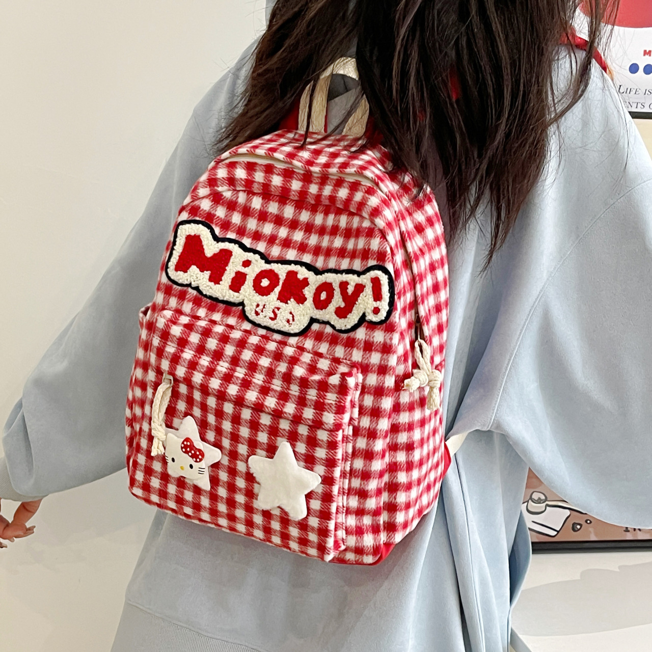 Korean cartoon children's schoolbags, cute double backpacks for junior and senior high school students, fashionable and casual backpacks for girls, student backpacks details Picture