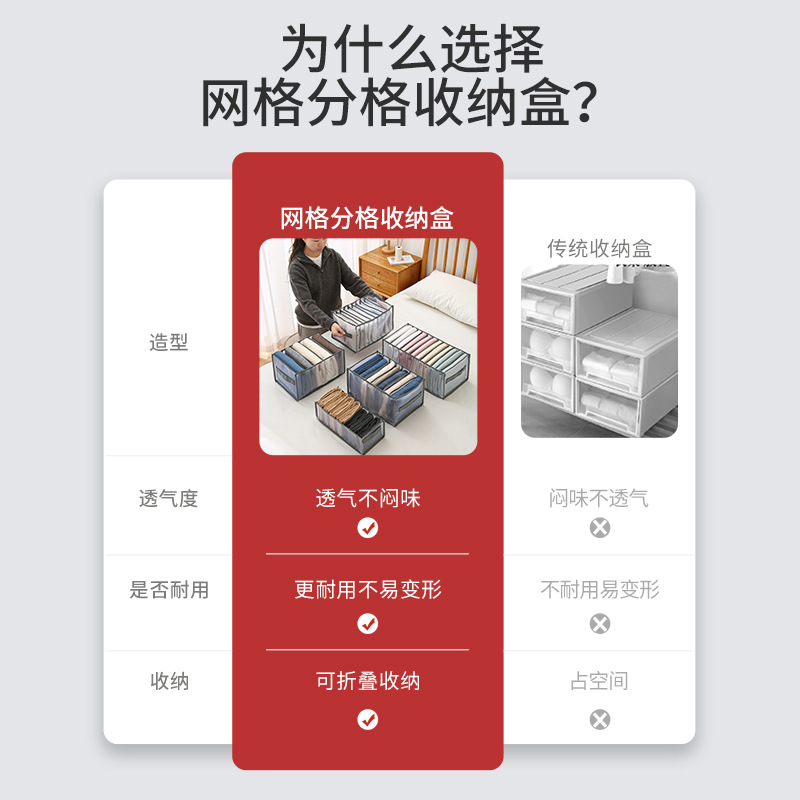 Trouser Storage Device Household Drawer Type Mesh Storage Box Wardrobe Sorting Underwear Division Storage Bag Clothes Application Scenario