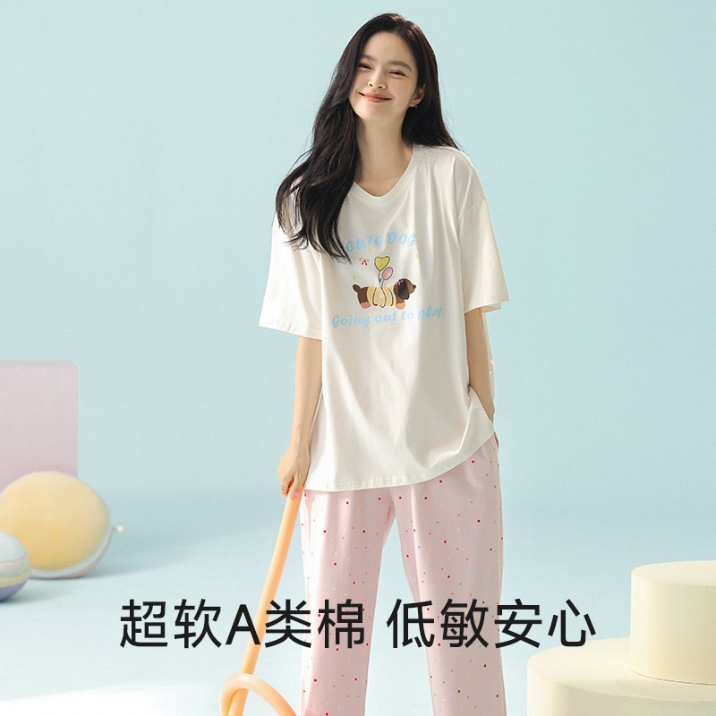 【 Antibacterial Xinjiang Cotton 】2025 Spring Short-sleeved and long pants pajamas for women's summer Pure cotton Korean style cute thin home wear Application Scenario