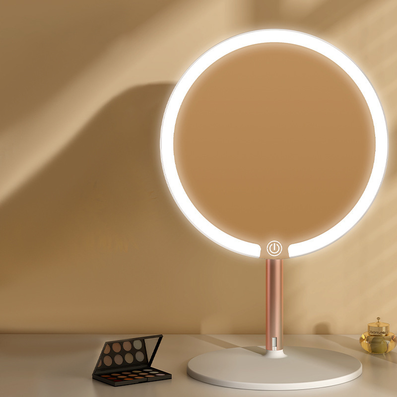 轻奢台式化妆镜带灯补光宿舍充电式LED梳妆镜家用台式单面镜批发