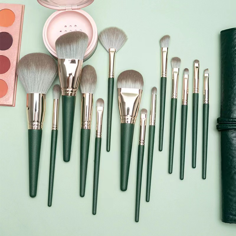 14 Green Cloud Makeup Brush Set Blush Brush Eyeshadow Brush D Bag Novice Portable Storage Bag Beauty Tools Specification drawing