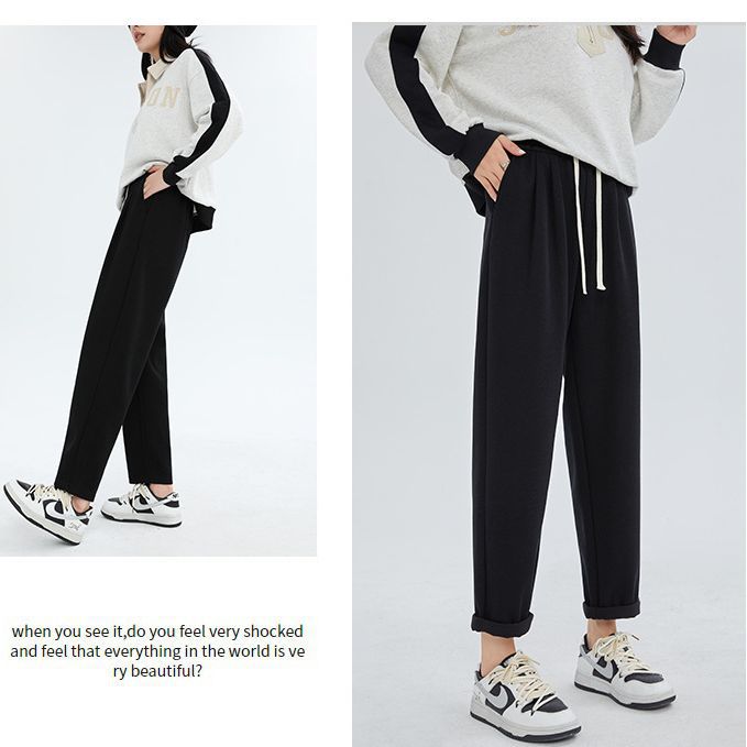 2023 Autumn new style glutinous rice cotton grandma pants for women to look slim and versatile, radish Harun pleated loose casual pants details Picture