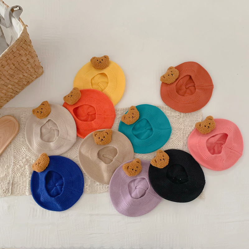 Korean version children's bear Belle hat, autumn and winter knitted hat, candy-colored painter hat, baby newsboy hat, baby woolen hat details Picture