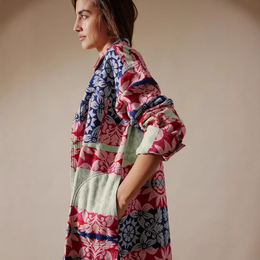 European and American cross-border PF Amazon printed cardigan Bohemian long shirt jacket MG581 Specification drawing