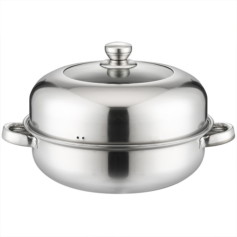 Stainless steel pot soup steamer 28cm with magnetic steaming hot pot, double-ear soup pot, induction cooker pot, practical gift cookware wholesale Item Picture