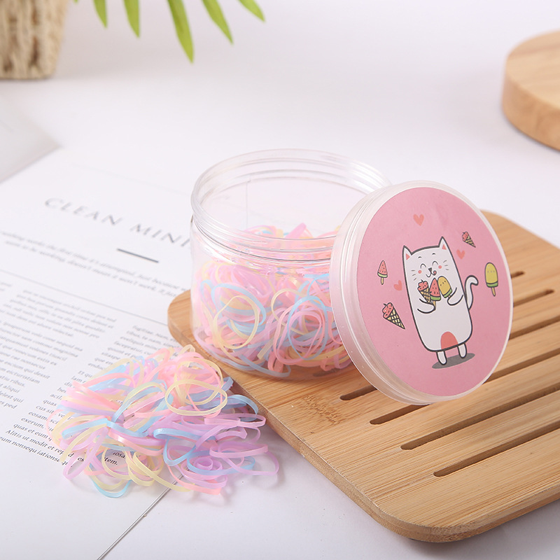Korean-style colored rubber bands for children's hair ties, disposable candy-colored hair ties, high-elasticity cans, non-damaging hair ties wholesale details Picture