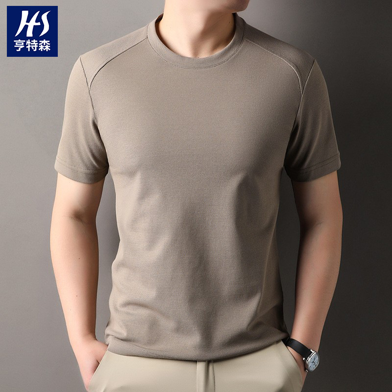 Cross-border mass round-neck thin solid color T-shirt for men, 2025 Summer new style, fashionable, casual and breathable men's short-sleeved