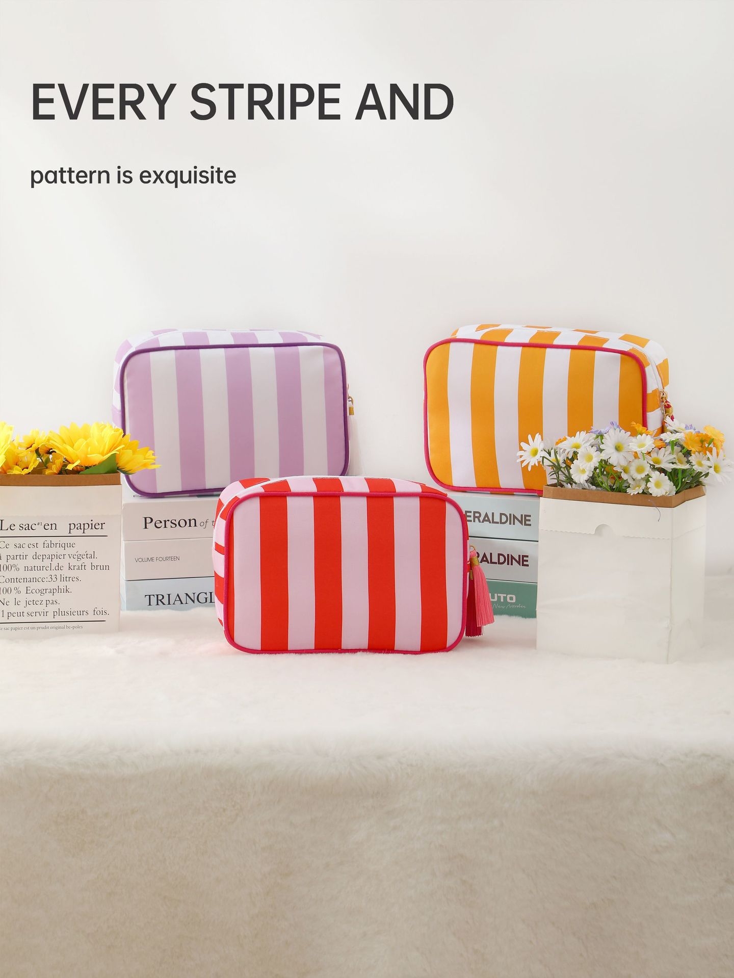 跨境新款条纹化妆包简约清新化妆品旅行便携洗漱口红收纳包详情3