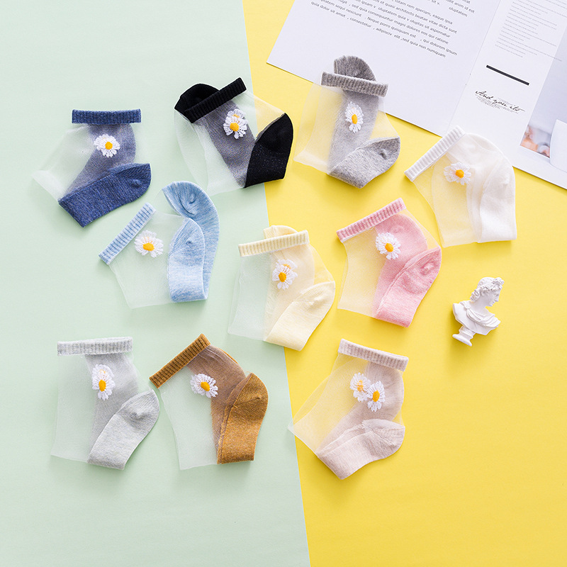 Summer bestsellers: Daisy socks, flower transparent glass stockings, women's breathable and non-stuffy crystal stockings wholesale details Picture