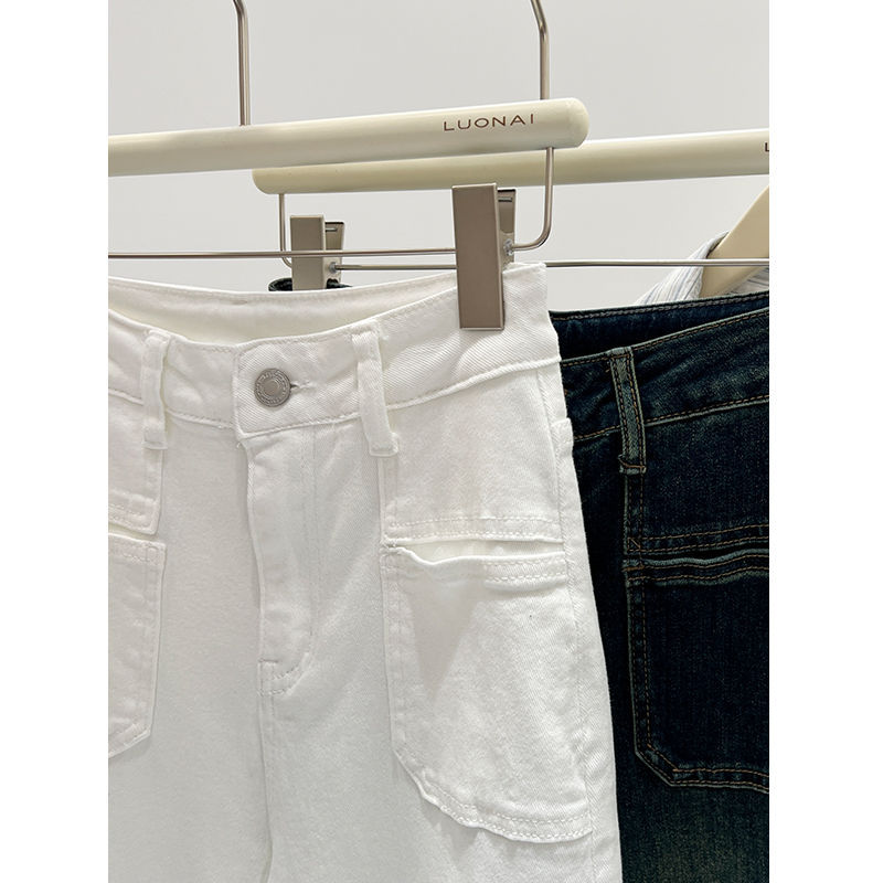 White high-waisted wide-leg jeans for women, Spring/Autumn 2024 new style, slightly flared Korean style loose casual floor-length pants details Picture