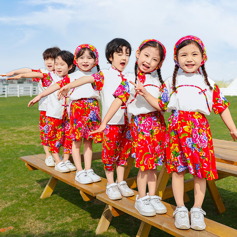 国潮夏季中小学生校服套装幼儿园园服汉服大花班服六一表演服演出服