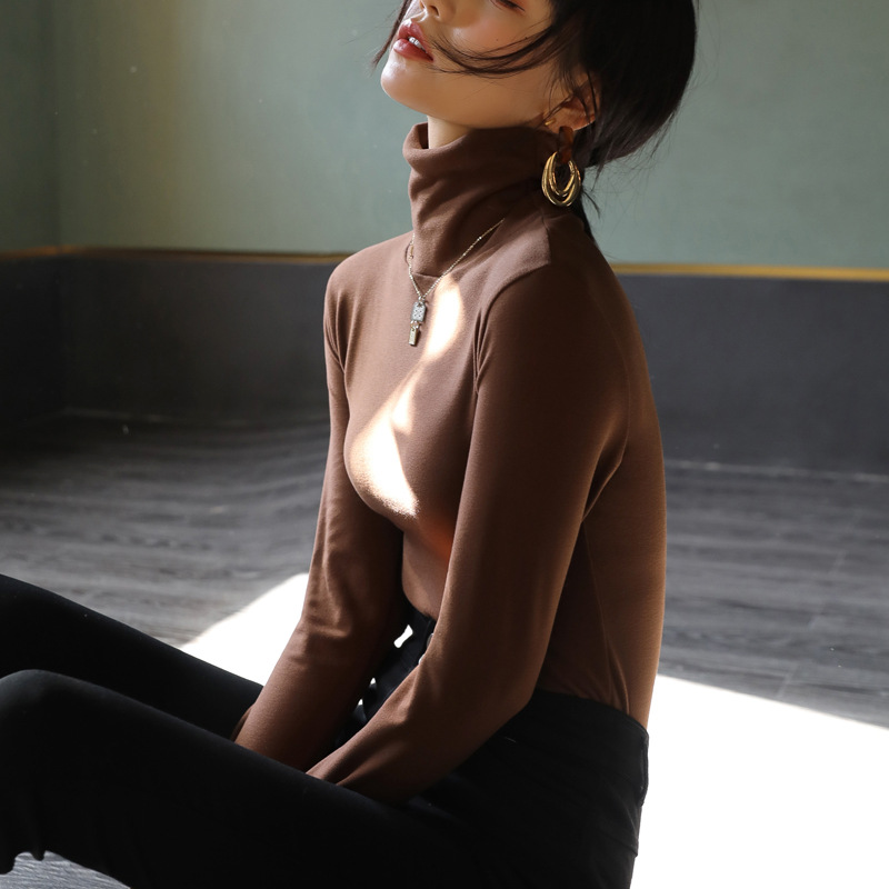 Solid Color Velvet Pile Turtleneck Base Blouse Women With Autumn Winter Plus Velvet Thick Long-Sleeved Base Tight T-Shirt Specification drawing