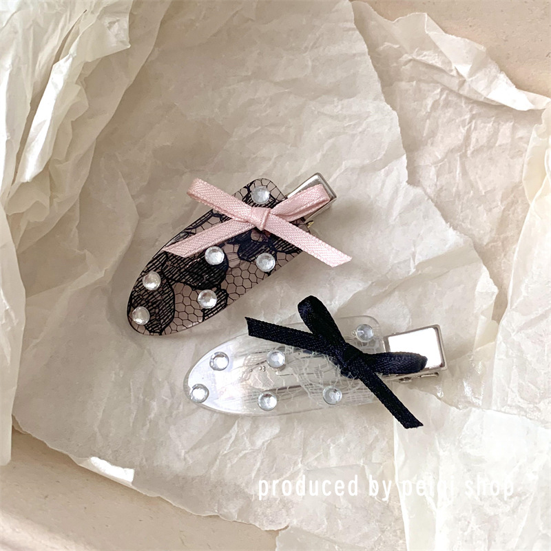 韩版小众设计蝴蝶结蕾丝水钻无痕发夹侧边碎发刘海夹高级感发饰女