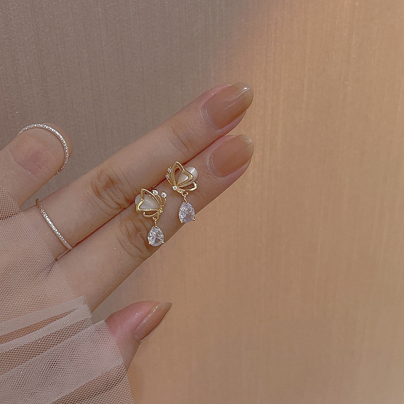 925 Silver Needle Opal Butterfly Love Drop Earrings South Korea Dongdaemun Fashion Trend Simple Earrings details Picture