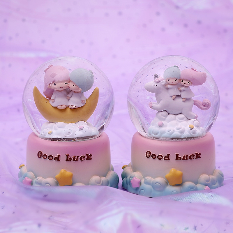 Resin Crafts Display Cartoon Character Crystal Ball Floating Snow Glow Rotating Music Music Box Holiday Gift