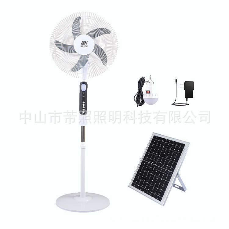 跨境太阳能风扇16寸充电带灯泡立式家用户外落地扇