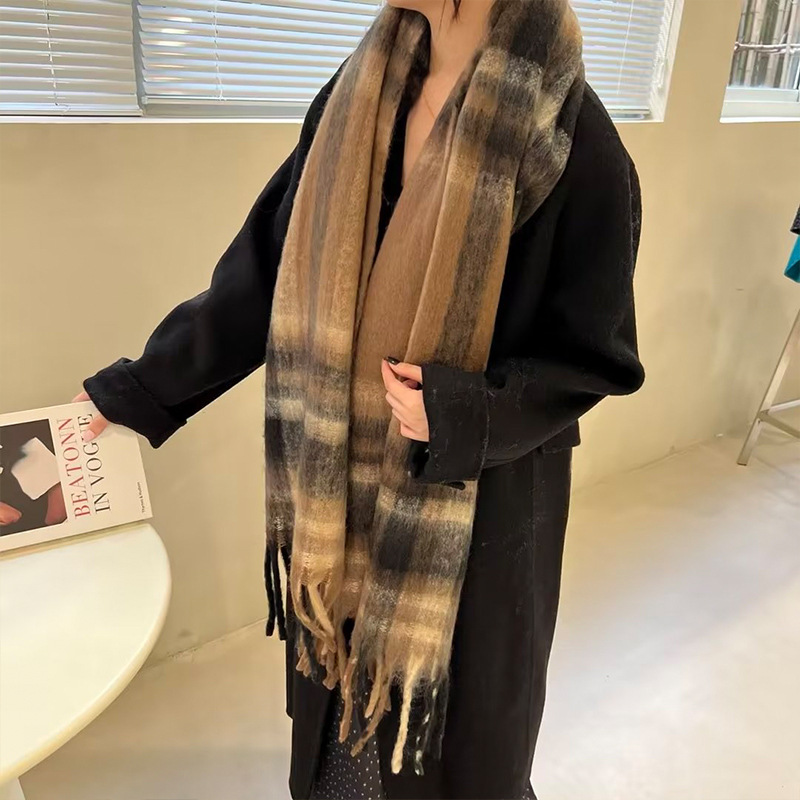 Colorful Plaid Scarf Winter Stripes Thick Braid Bib Mohair Thickened Ins Student Warm Scarf Wholesale details Picture