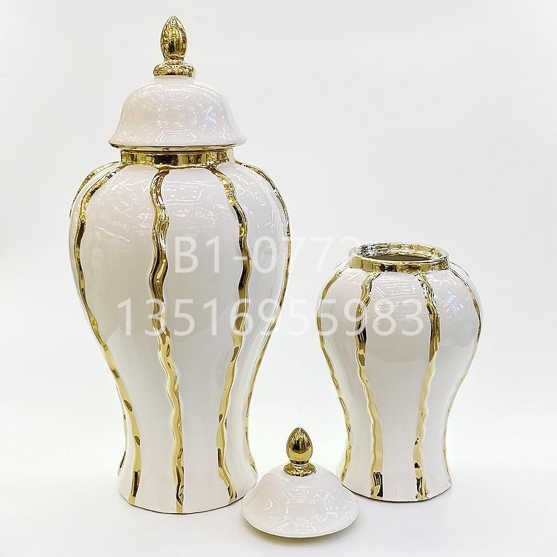 Light luxury modern simple ceramic electroplating general pot vase home crafts decoration living room porch surface decoration Specification drawing