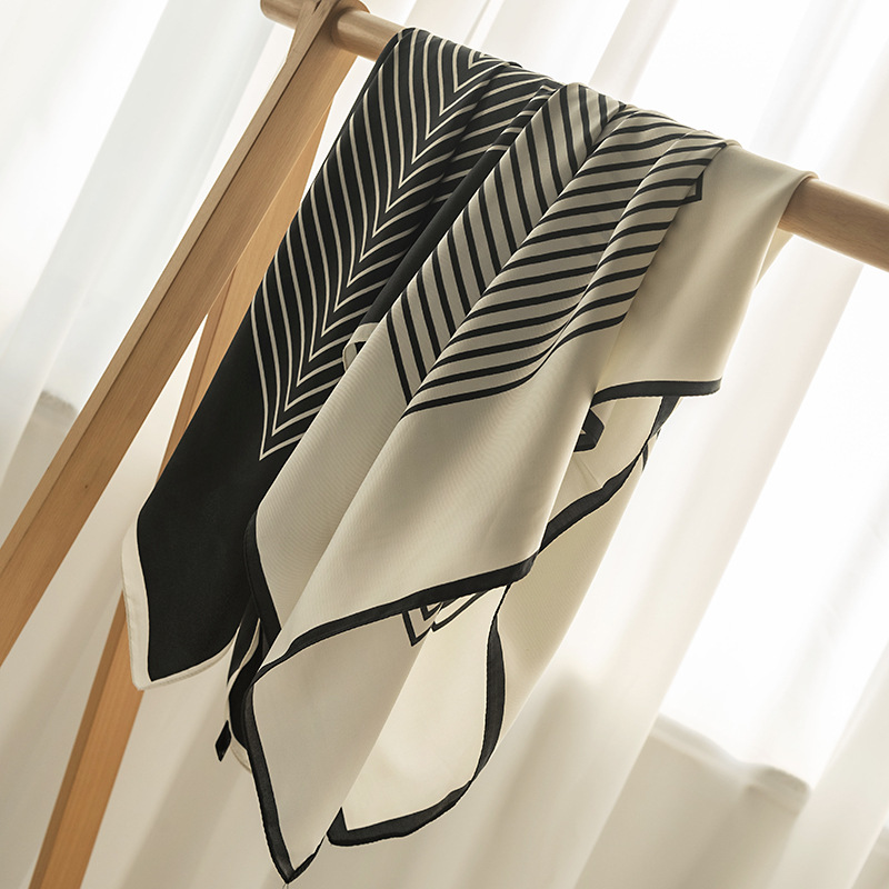 Simple Elegant Imitation Silk Scarf Fashion Shawl Spring Warm Scarf Women Simple Striped Silk Scarf Wholesale details Picture