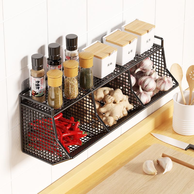 Onion, Ginger And Garlic Storage Basket Condiment Storage Rack Kitchen Perforation-Free Basket Ginger And Garlic Hanging Basket Wall Hanging Ware Specification drawing