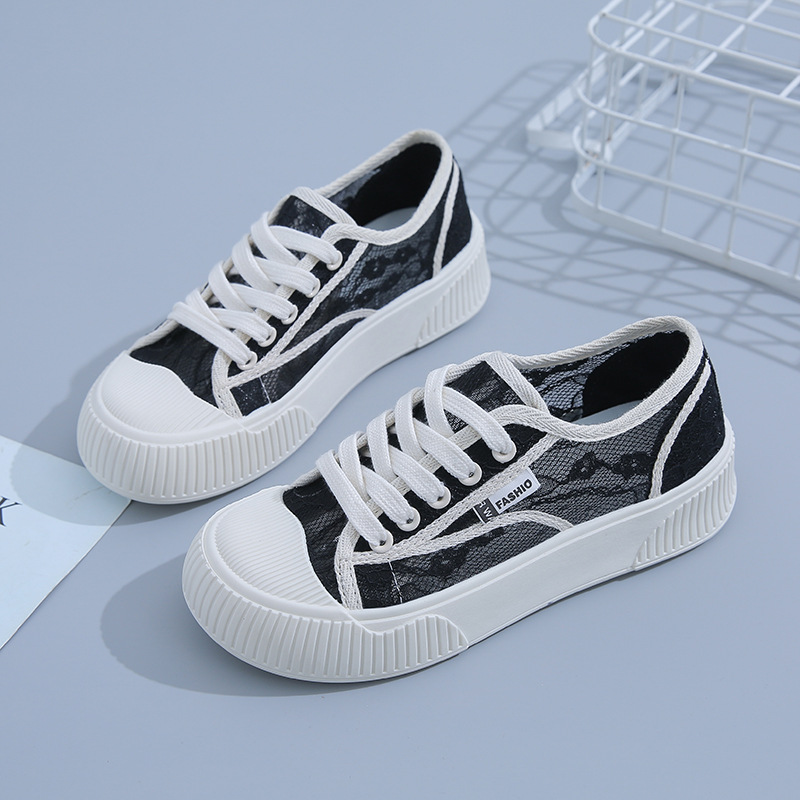 2024 summer Korean version of the network red little white shoes female ins fashion casual lace thick soled through net shoes female J-9902 details Picture