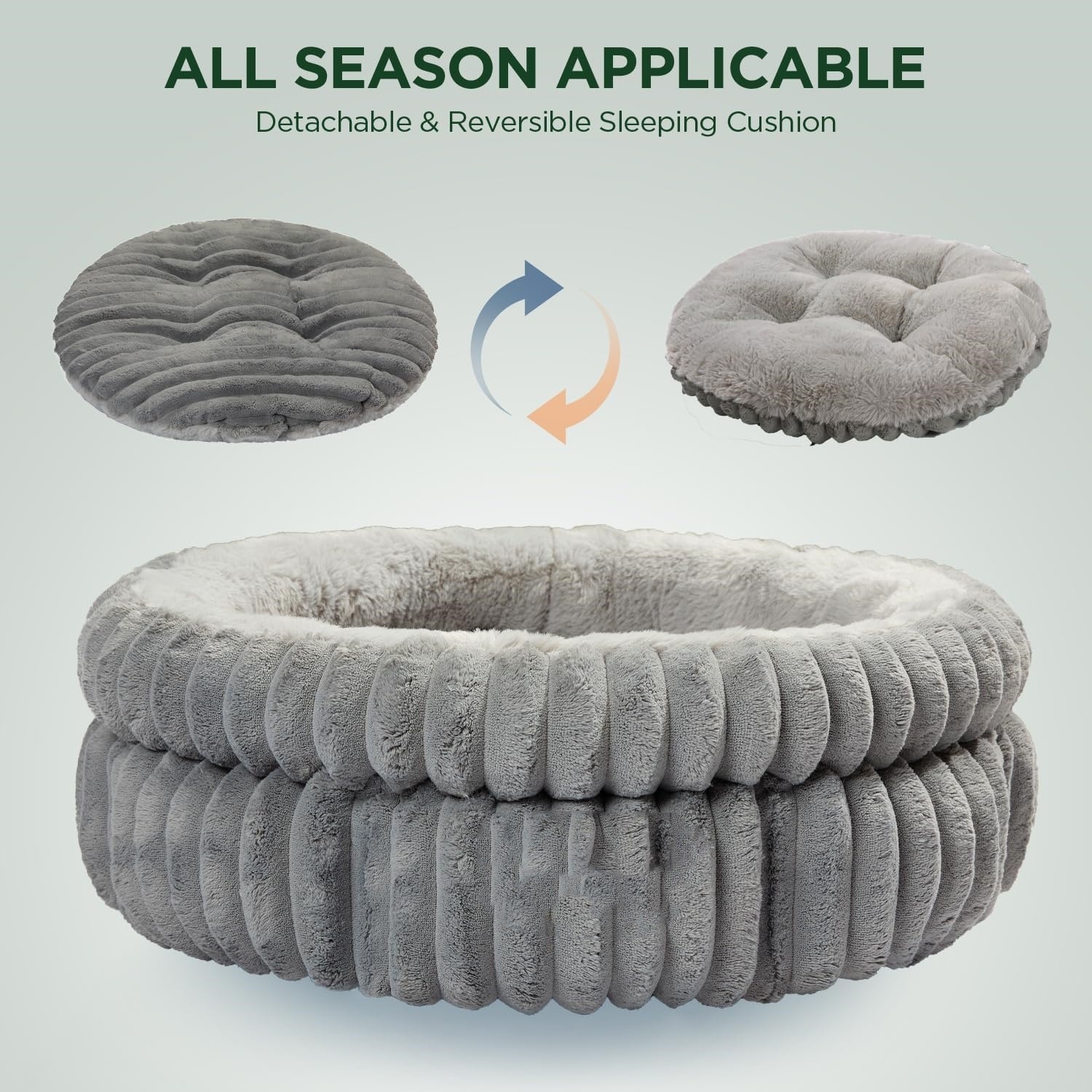 Cross-border best-selling new pet bed, warm cat bed and dog bed, round thickened warm straight striped cat and dog pet bed Specification image