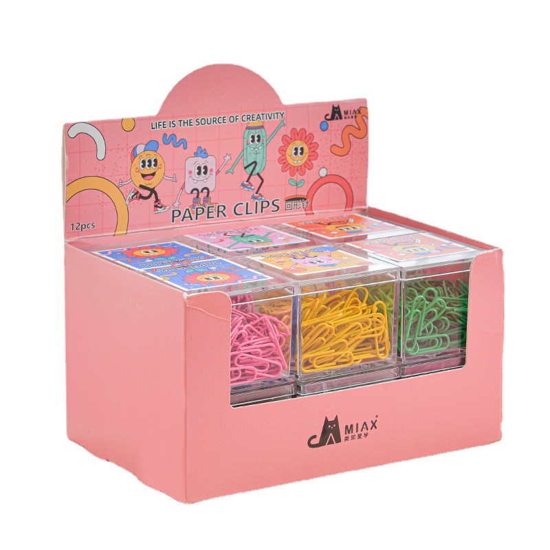 Creative box-packed color paper clips for office and finance, 120 U-shaped pins, multi-functional 28mm plastic-coated paper clips for students Item Picture
