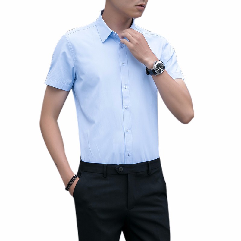 White shirt, men's short-sleeved, no-iron, slimming, youth business work uniform, summer professional formal men's shirt Item Picture