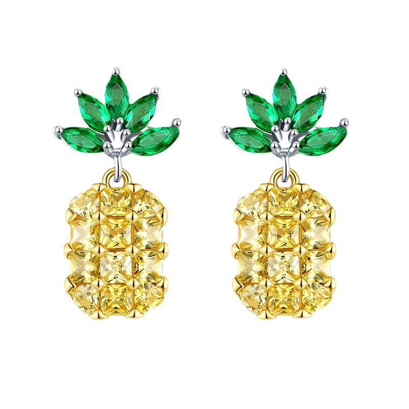 Kashi copper Zircon earrings Korean version creative Pineapple Stud earrings Fruit Pineapple Stud Earrings Fashionable Zircon earrings Item Picture