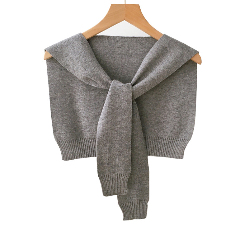 Striped Wool Outside With Shawl Women's Winter Dual Purpose Scarf Knitted Shoulder Korean Version Of The New Spring And Autumn Solid Color False Collar Thin Item Picture