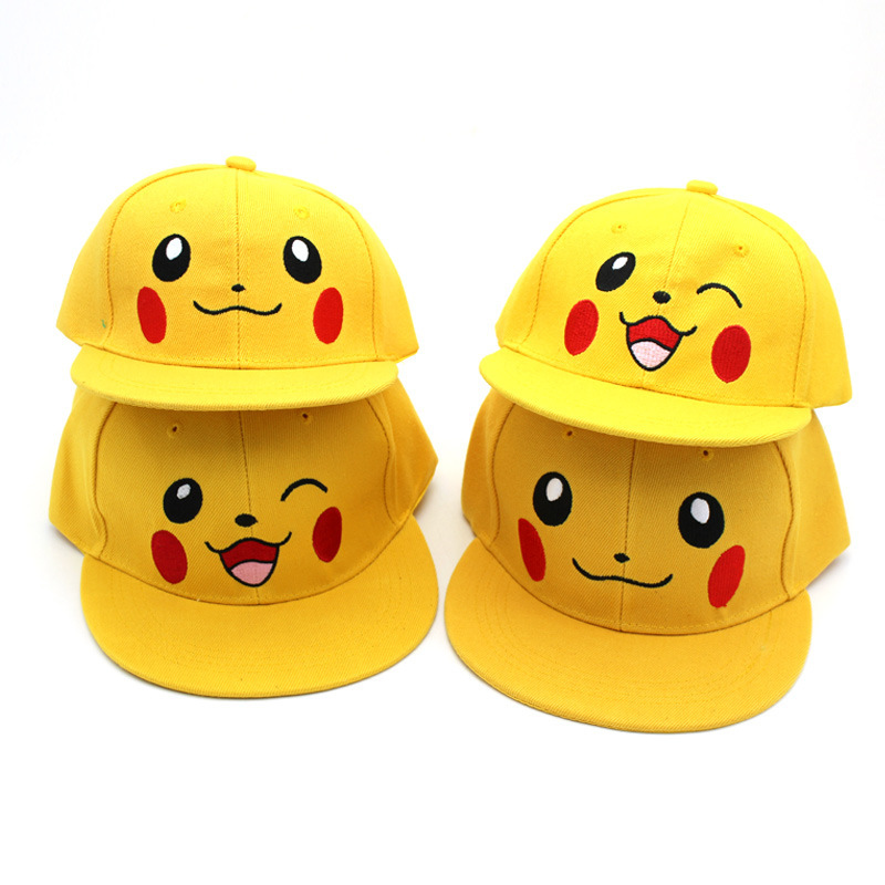 Cute cartoon Pikachu parent-child hip hop flat brim caps for boys and girls