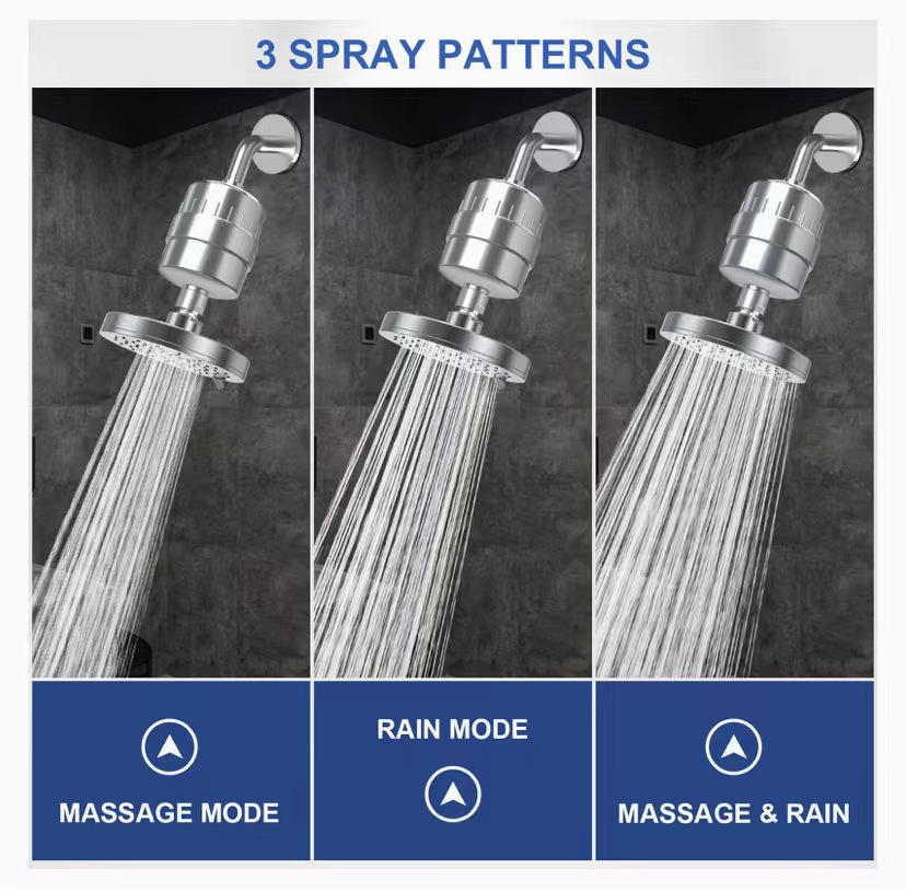 Cross-border 20-level filter shower head set, pressurized detachable shower water purifier, three-level adjustable shower head 20 filter shower head Specification image