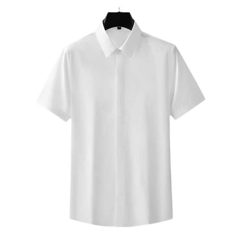 Solid-color summer new men's and women's professional short-sleeved shirts, fashionable and versatile, tencel cotton no-iron solid-color men's shirts Item Picture
