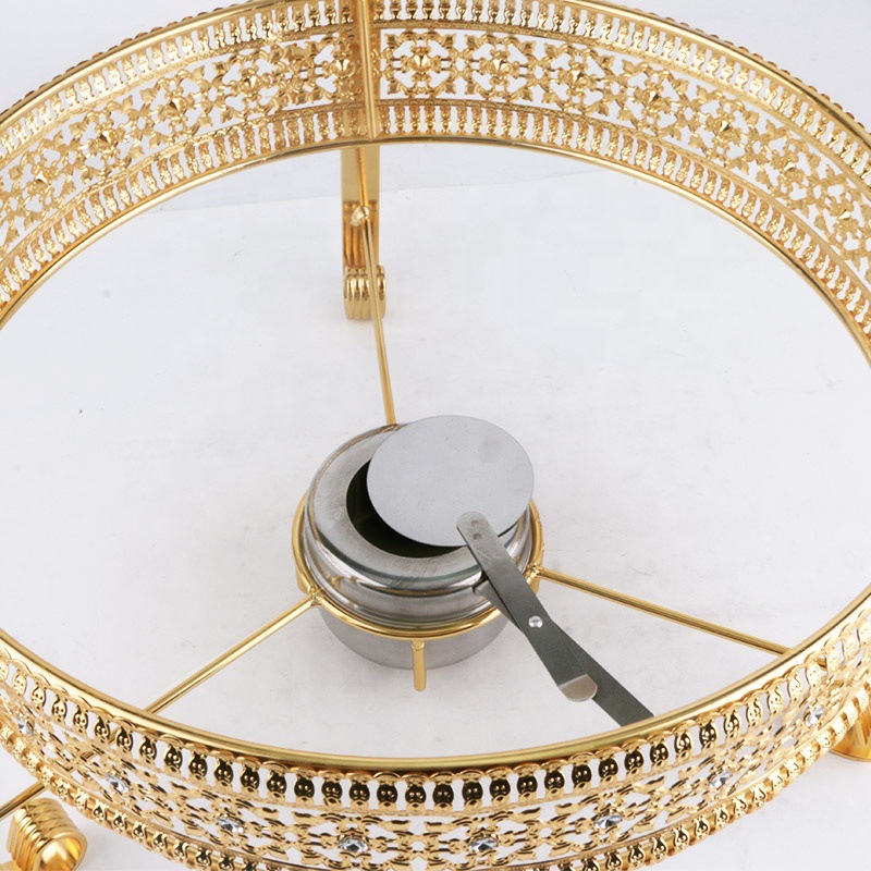 Gold Light Luxury Hanging Lid Phnom Penh Self-Service Alcohol Stove Meal Stove Luxury Lace Hot Pot Food Thermal Insulation Container Cross-Border Specification drawing