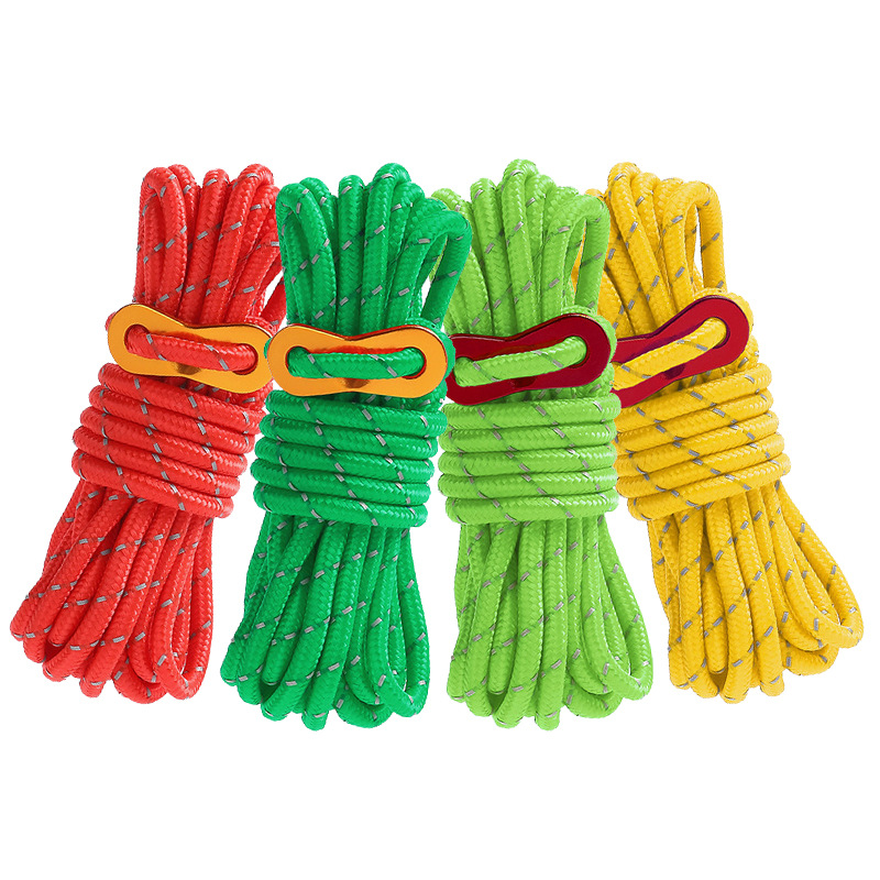 Factory wholesale camping windbreak ropes, outdoor fixed canopy tents, thickened color 4mm / 5mm, camping night reflective Application Scenario