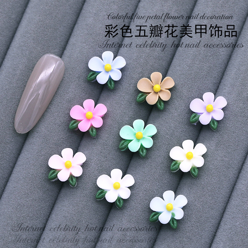 New floral nail art accessories, a fresh and elegant wearable nail decoration material, resin gardenia flower nail accessories, five-petal flower details Picture