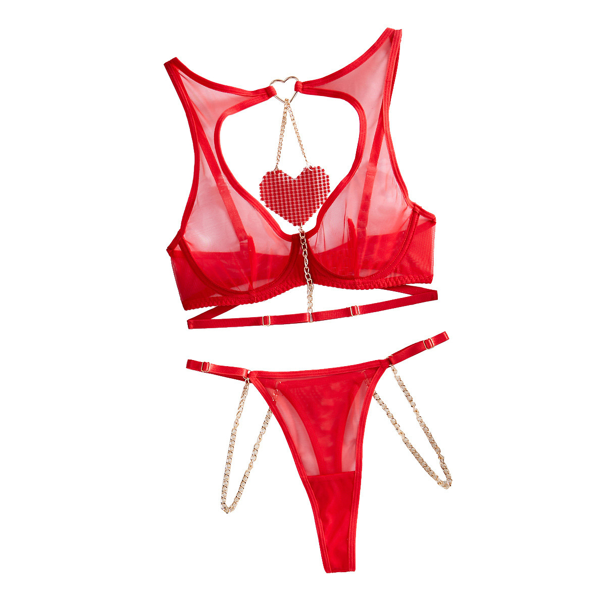 Comercio exterior europa y Estados Unidos venta caliente comercio exterior sexo lencería strass amor adornos cadena dos piezas encaje malla set sexy Specification image