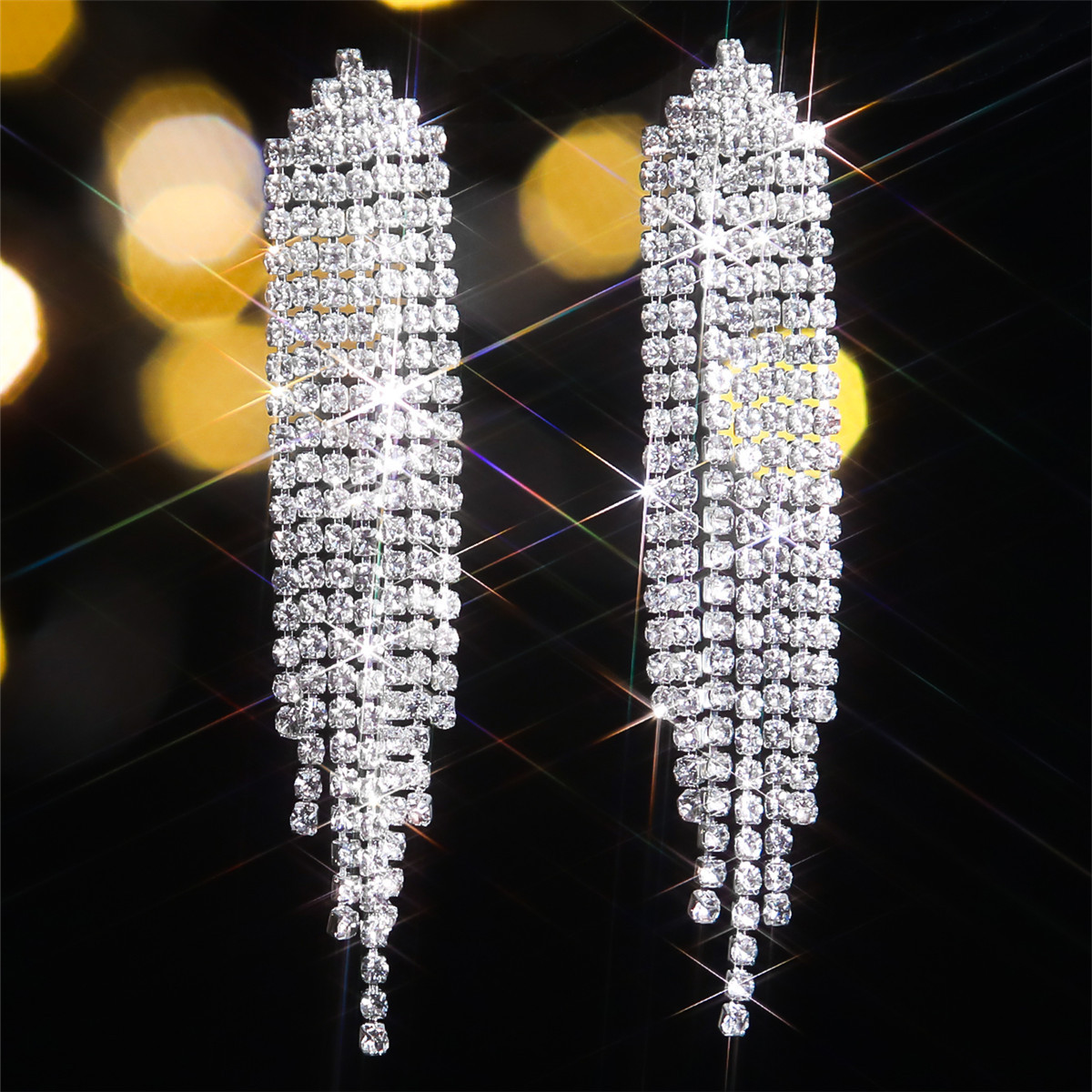 Cross-border supply, luxurious long tassel earrings, women's shiny and elegant diamond-encrusted stud earrings wholesale price Specification image