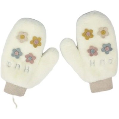 Korean cute and warm gloves with a girlish heart, Instagram-style fleece little flower finger gloves, windproof and cold-proof full coverage gloves Item Picture