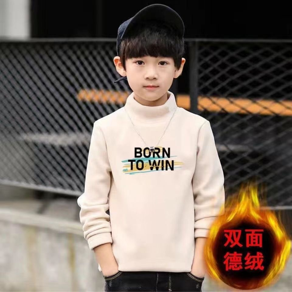The long-sleeved German velvet base shirt for boys, the semi-high-neck T-shirt for children in autumn and winter, and the trend of wearing warm and stylish long Johns inside pic 9