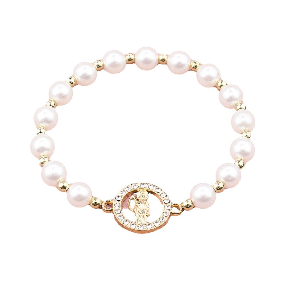 European And American Foreign Trade Amazon Shein Hot St. Jude Diamond Death Bracelet Women's Pearl Elastic Prayer Bracelet Manufacturers Wholesale Item Picture