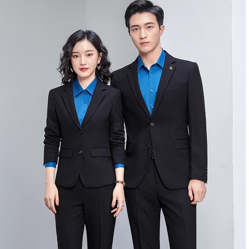 Men's business suit set, sapphire blue and black, real estate sales teacher work uniform, professional formal wear, high-end suit Application Scenario