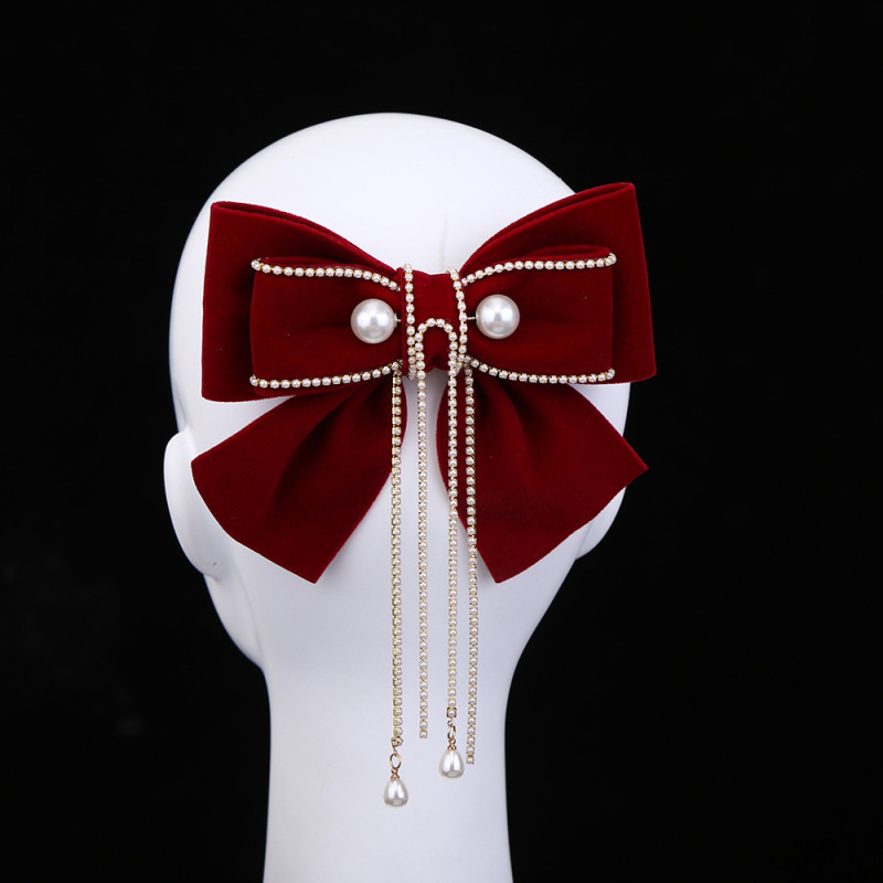 Red Velvet Bow Tiara Bride Engagement Wedding Hair Accessories Toasts Vintage Style Hair Clip Accessories Application Scenario