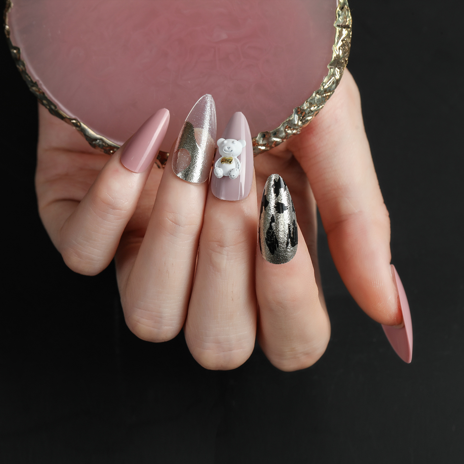 30 pieces of handmade nails, almond nails, wearable nails, nail art patches, finished nail pieces, transparent plastic box, assembly tool bag with diamonds, cross-border trade Specification image