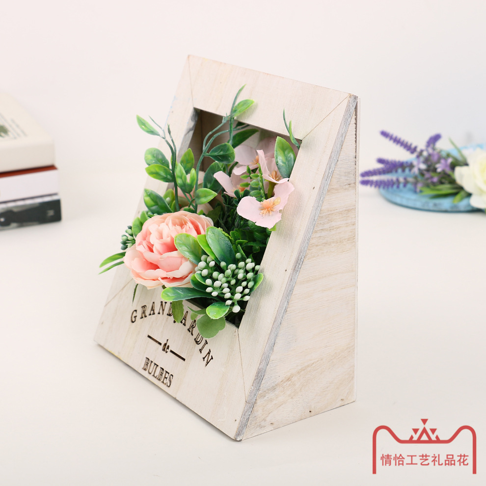 Wholesale of Nordic InS-style home office desk ornaments, potted plants with a fresh and simple wooden artificial flower design, and creative bonsai Specification image