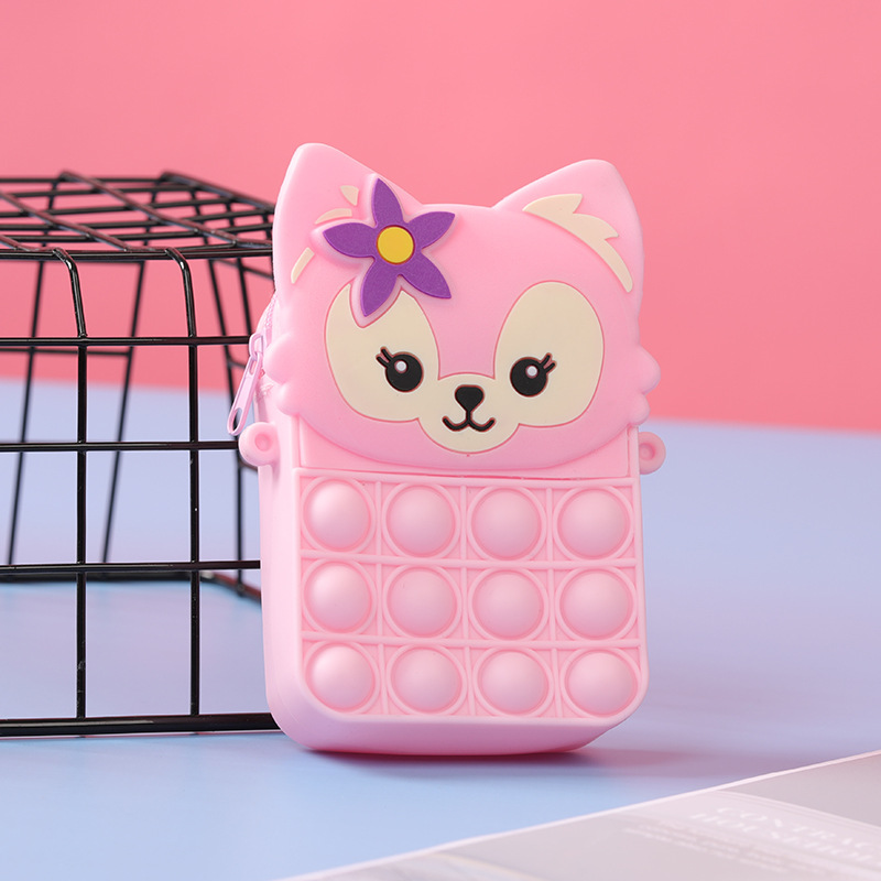 Fun Fox Silicone Children's Purse Bubble Relief Puzzle Shoulder Crossbody Travel Zipper Bag In Stock Specification drawing