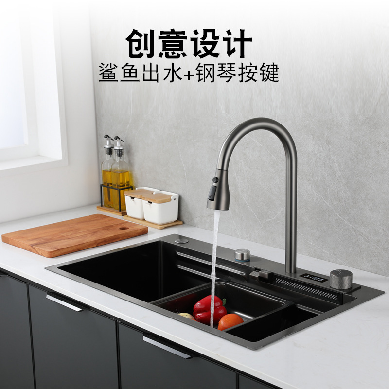 Rain Integrated Gun Gray Large Single Sink Kitchen 304 Washing Dish Basin Under The Basin Washing Dish Trough Manual Sink Specification drawing