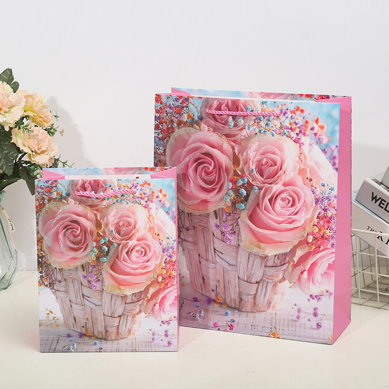 Ladies Pink Rose Gift Bag Tote Bag Paper Bag Clothing Shopping Bag Birthday Gift Return With Hand Gift South America Specification drawing